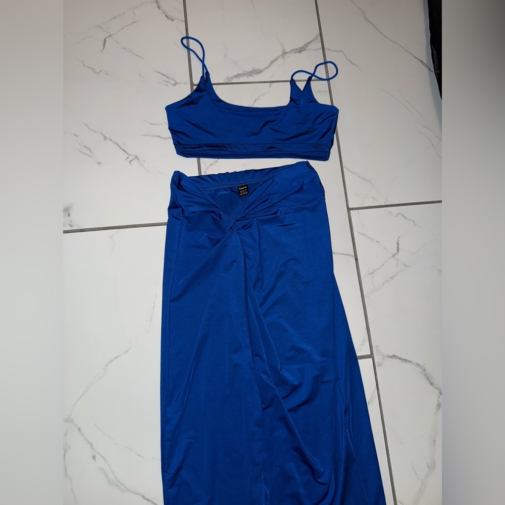 shein royal blue matching top and skirt set
